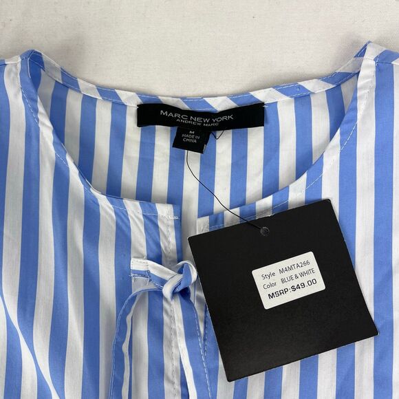Marc New York Andrew Marc Blue White Striped Peplum Top NWT Medium - Picture 7 of 10